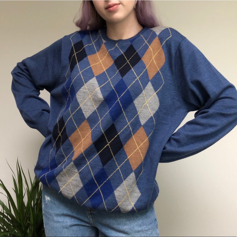 vintage 90's merino wool argyle crewneck sweater size L